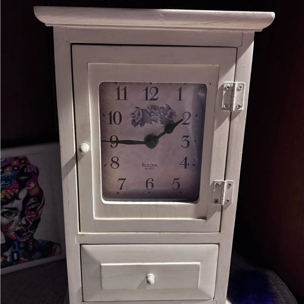 Bulova White Wall Clock with Cabinet